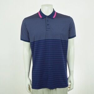 G/FORE Navy & Pink Striped Polo Shirt